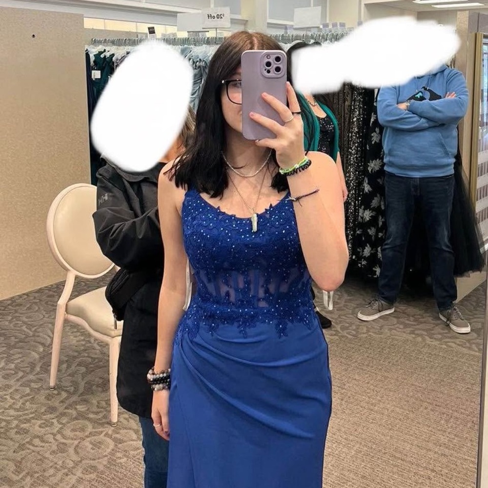 Elegant Blue Beaded Prom Gown
